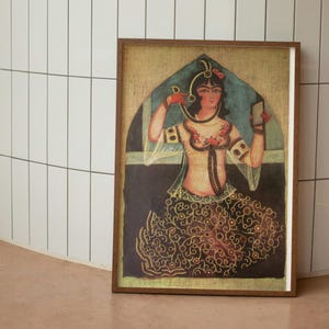 Persian art, Persian Miniature Painting, Qajar girl with Mirror, Persian home decor, Miniature art Print, Persian Wall hanging, Qajar art