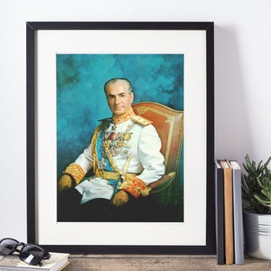 Retrato do último rei persa, retrato do xá persa, retrato de Mohammad Reza Shah Pahlavi, arte persa, pôster persa, decoração de casa persa