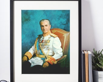 Portrait of Last Persian King, Persian Shah Portrait, Mohammad Reza Shah Pahlavi Portrait, Persian art, Persian Poster, Persian Home decor