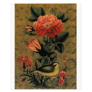 Persian Vintage Floral Art Poster, Persian Gol o Morgh painting, Persian Miniature, Persian art print, Home decor, Persian gift, Botanical