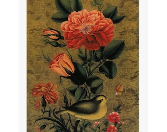 Persian Vintage Floral Art Poster, Persian Gol o Morgh painting, Persian Miniature, Persian art print, Home decor, Persian gift, Botanical