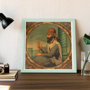 Persian King Miniature Painting, Qajar Persian Oil Painting Print, Persian wall decor, Persian print, Persian wall art, Qajar miniature