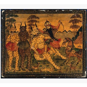Persische Mythische Krieger Poster Kunst Druck, Shahnama Szene, persische Malerei, Persische Kunst, persische Malerei, persische Wanddekoration, div, Rostam