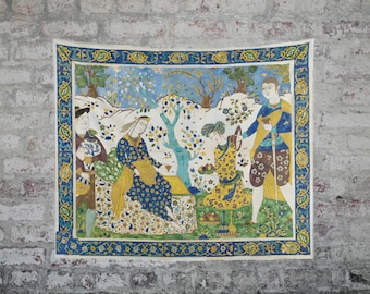 Persian Tapestry print of a Vintage Tile Panel art, Hanging Persian Art, Persian Décor, Persian Wall hanging, Isfahan Art Tapestry Print