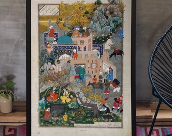Indian Miniature Painting, Persian Court Scene, Stone Colors