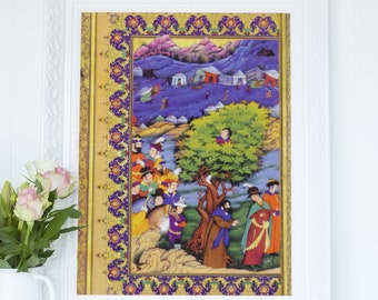 Miniature art Poster, Persian wall hanging, Persian art, Persian Miniature painting, Qajar art, Persian Illumination art, Muraqqa-e Gulshan