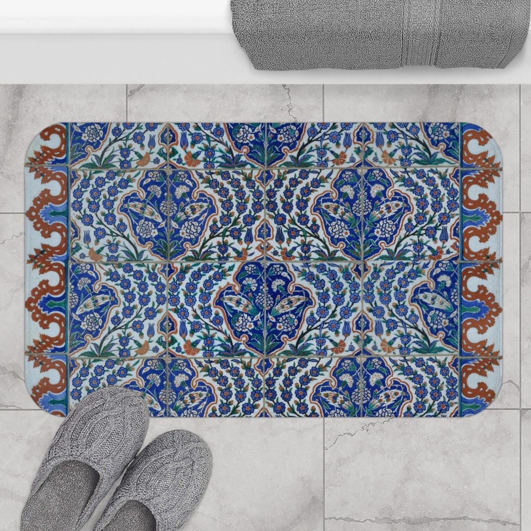Non Slip Persian Tile Bath Mat, Memory Foam Maximalist Bath Mat
