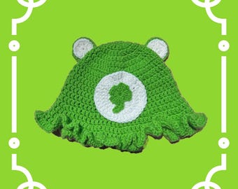 Crochet Lucky Care Bear Hat – Handmade Green Bear Hat – Inspired Character Bucket Hat