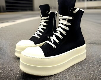 Scarpe unisex in tela alla moda Rick Owens Sneaker Rick Owen nere Scarpe casual con lacci e doppio paraurti Scarpe Rick Owen d avanguardia Regalo per lei Etsy Italia
