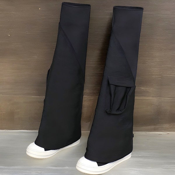 Rick Owens Thigh High Pants Boots For Women|British Black Thigh High Rick Owens Fashion Boots|Genuine Leather Designer Boots|Gift For Her