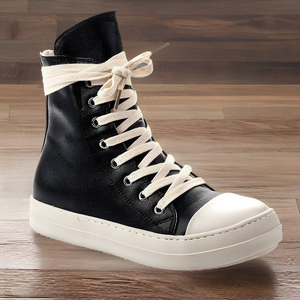 Rick Owens Fashion Canvas Men Shoes|Black HI Tops Genuine Grey Rick Owen Sneaker|Red Lace Up Casual Shoes|Pink Canvas Rick Owen Shoes|Gift