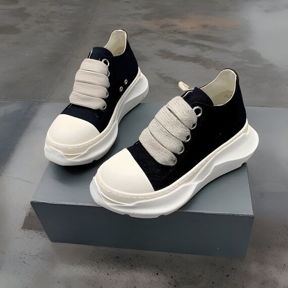 Rick Owens Jumbo Laced Leather Sneakershandmade HI Tops Genuine Leather Rick Shoesunisex Street Wear Black Lace up Footweargifts for Him Etsy Canada