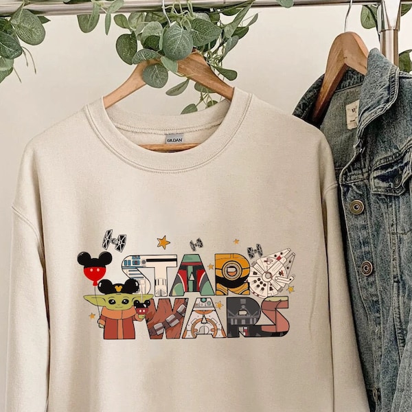 Star Wars Character Sweatshirt, Disney Star Wars Hoodie, Disney Character Sweatshirt, Star Wars Galaxy Sweater, Disney Star Wars Sweatshirt