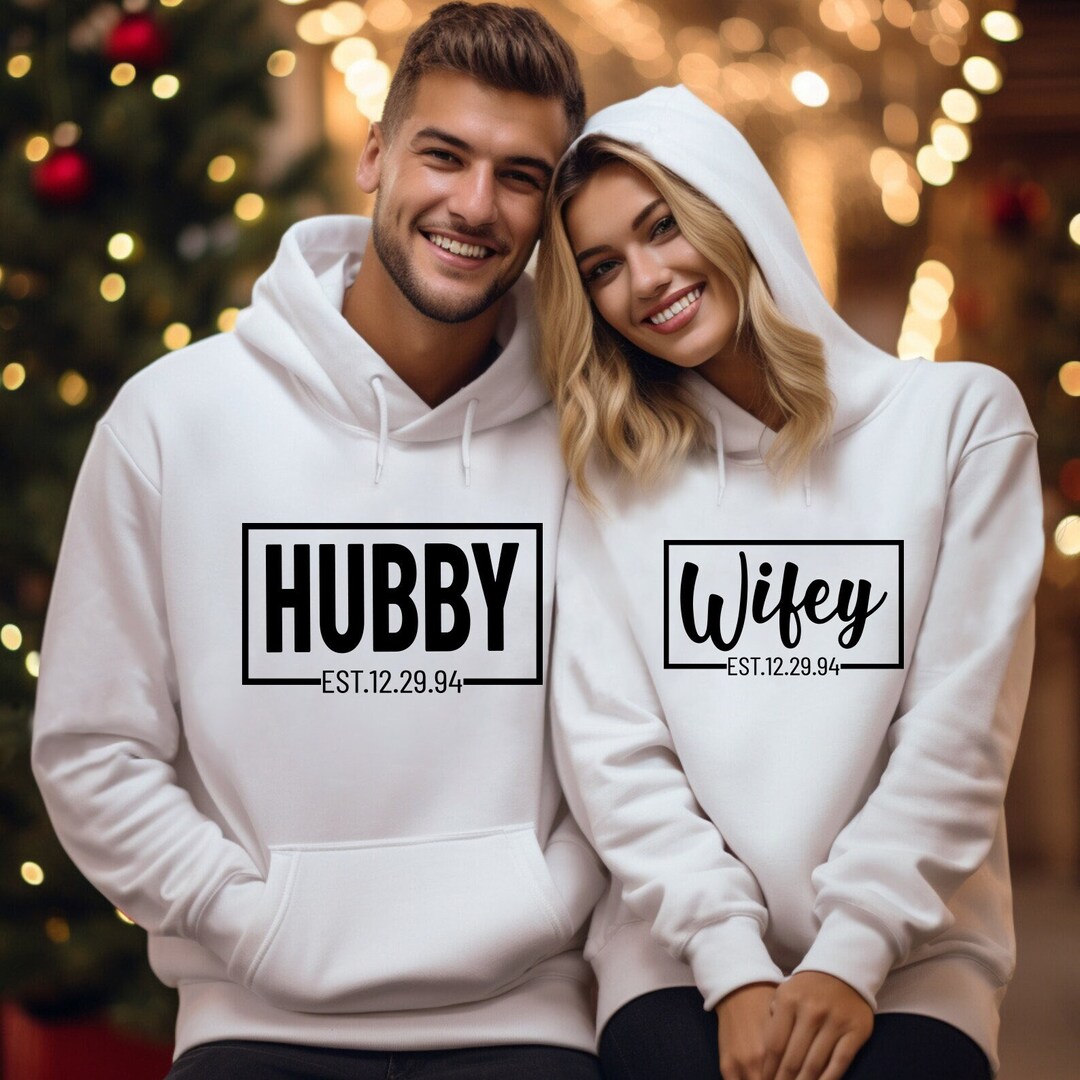 Customized Hubby & Wifey Sweatshirt, Engagement Gift Hoodie, Honeymoon Sweatshirt, Wedding Gift