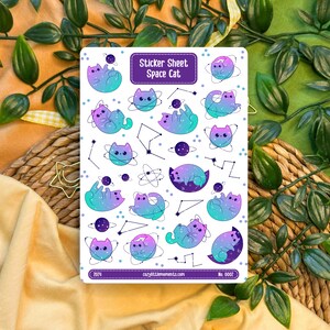 Stickervel "Space Cat" | Stickers voor Bullet Journal, Planner, Scrapbook, Hobonichi, Filofax, Decoratieve Stickers, Handgemaakt