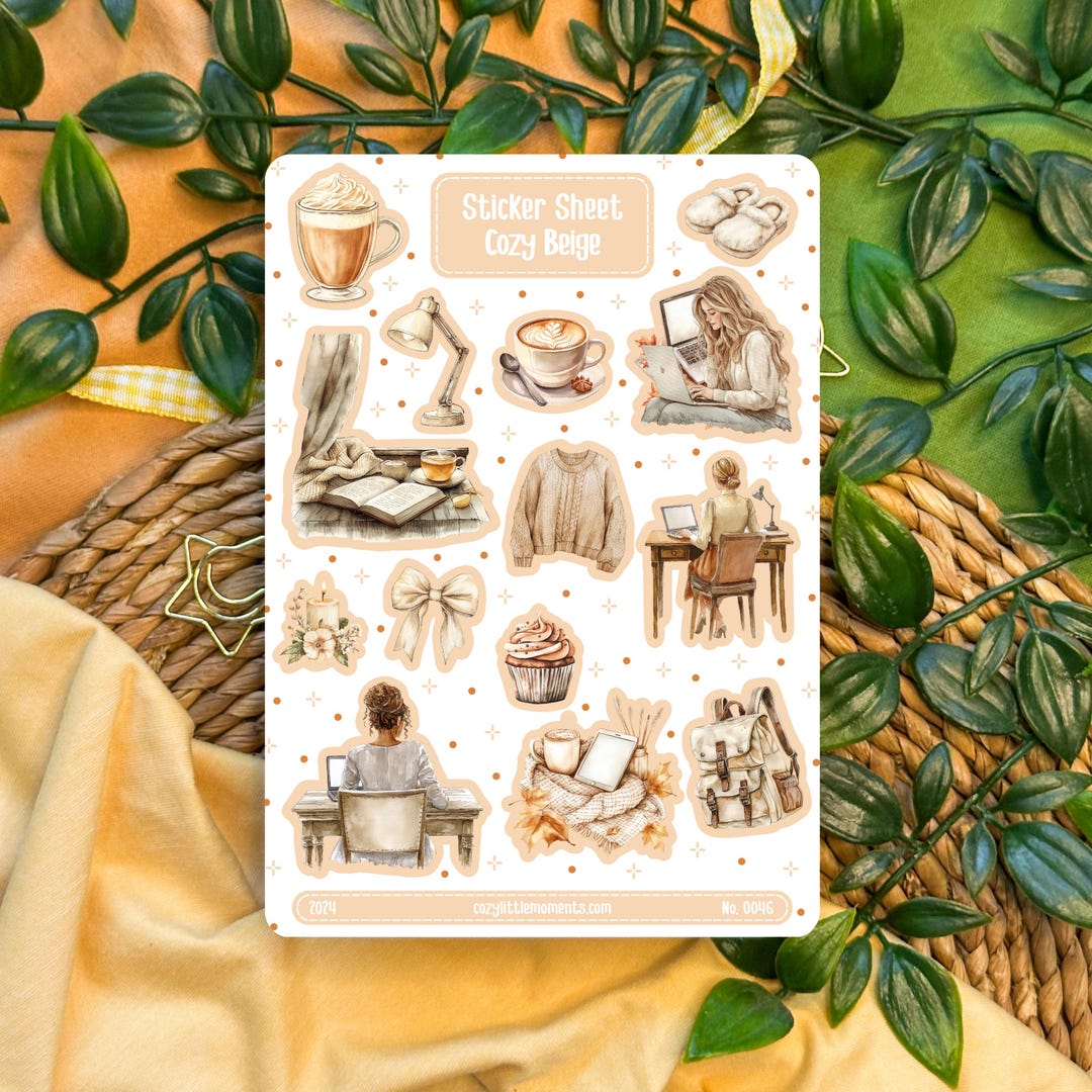Cozy Beige | Sticker Sheet | Stickers for Bullet Journal, Planner ...