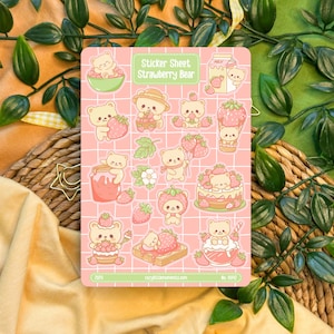 Orsetto Fragola | Foglio di Adesivi | Adesivi per Bullet Journal, Planner, Scrapbook, Hobonichi, Filofax, Adesivi Decorativi