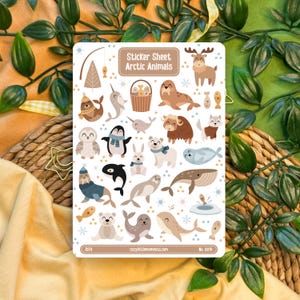 Arctic Animals | Sticker Sheet | Aufkleber für Bullet Journal, Planner, Scrapbook, Hobonichi, Filofax, Dekorative Sticker