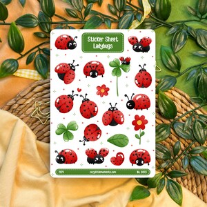 Coccinella | Foglio di adesivi | Adesivi per Bullet Journal, Planner, Scrapbook, Hobonichi, Filofax, Adesivi decorativi