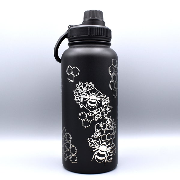 Honeycomb Bumblebee 32oz Laser Engraved Stainless Steel Water Bottle