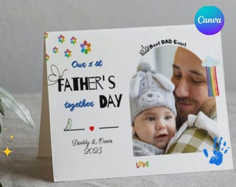 1st Father' s Day GIFT CARD I Birthday Dad First Daddy Gift Card From Twins Card for Husband Personalized Editable Add Photo Cute Daddy Card