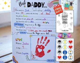 Best Daddy FATHER’S DAY Gift/Birthday gift idea GIY Questionnaire Fill In Blank InterviewQ&A Keepsake for Dad All About Daddy Printable Card