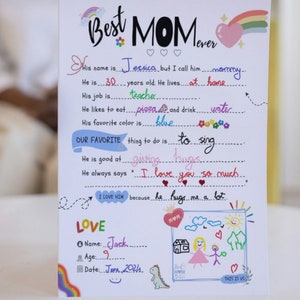 Best MOM BIRTHDAY Gift Idea GIY Questionnaire Personalised Fill In Blanks Interview Q&A Keepsake for Mom All About My Mom-Mother's Day Gift image 7