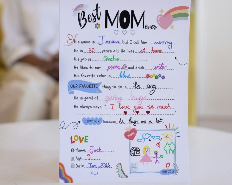 Best MOM BIRTHDAY Gift Idea GIY Questionnaire Personalised Fill In Blanks Interview Q&A Keepsake for Mom All About My Mom-Mother's Day Gift image 7