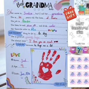 Beste GROSSMUTTER, Muttertag Handabdruck Kunst Geschenk, GIY Fragebogen Personalisierte Fill InBlanks VorstellungsgesprächQ & Akeepsake für Oma Alles über MyGrandma