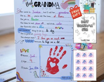 Grandma Handprint Art Gift: Personalized Fill-In Interview (PDF)