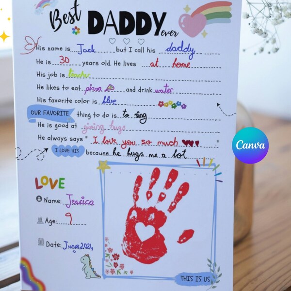 Best Daddy BIRTHDAY GIFT Idea GIY Questionnaire Personalised Fill In Blanks Interview Q&A Keepsake for Dad All About My Daddy Printable Card