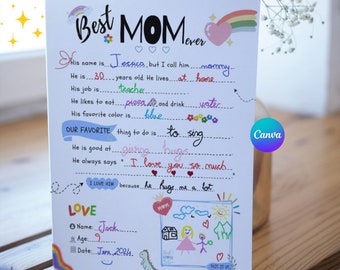 Best MOM BIRTHDAY Gift Idea GIY Questionnaire Personalised Fill In Blanks Interview Q&A Keepsake for Mom All About My Mom-Mother's Day Gift-