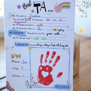 Beste TA-FATHER'S-MUTTER'S Tag Beste Lehrbegleiter Geschenkidee Dankeskarte Füllen Sie die Lücken Frage am Ende des Schuljahres Andenken Geschenk