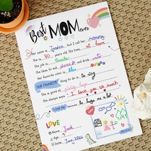 Best MOM BIRTHDAY Gift Idea GIY Questionnaire Personalised Fill In Blanks Interview Q&A Keepsake for Mom All About My Mom-Mother's Day Gift image 8