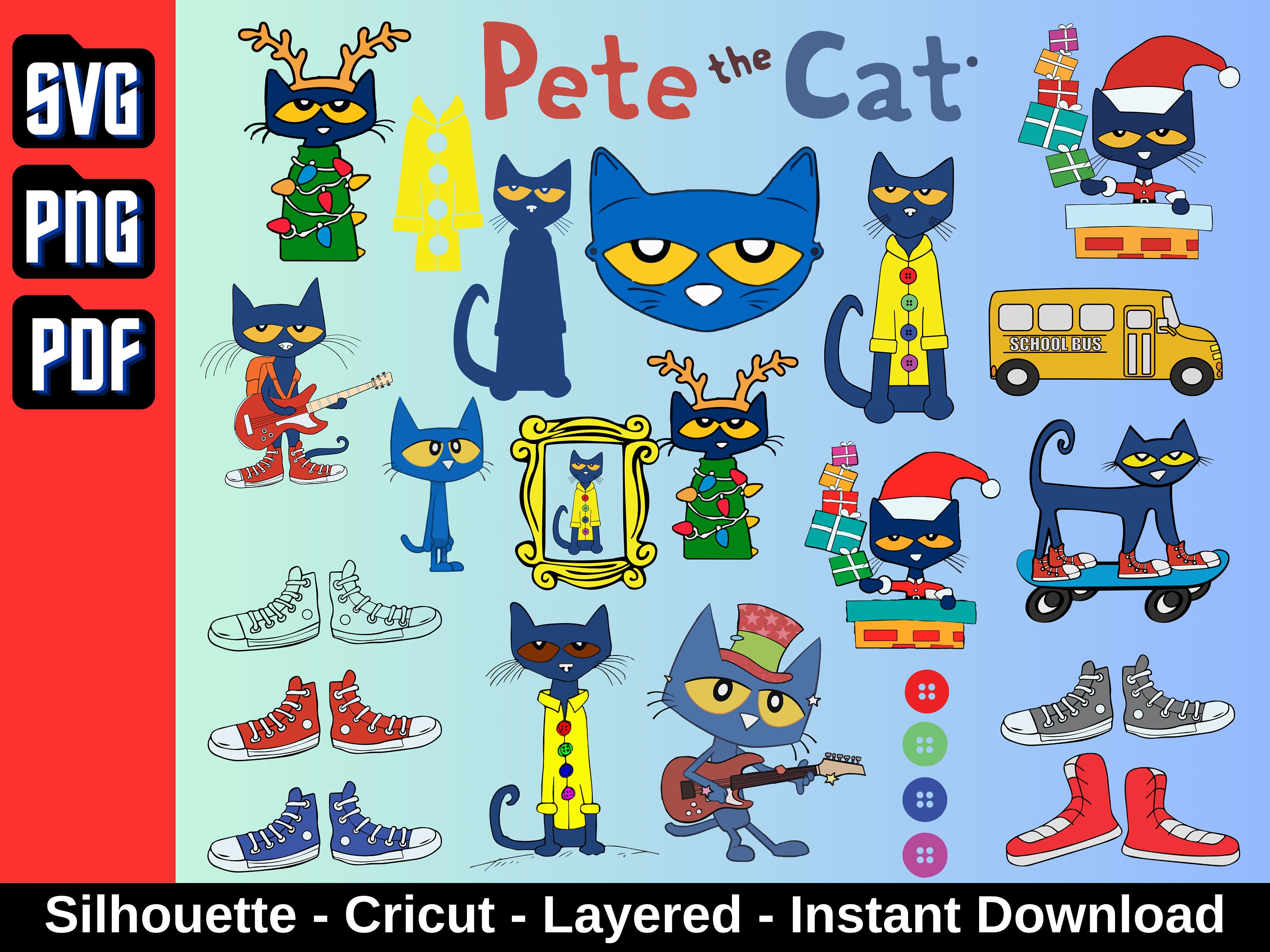Pete the Cat Svg Pete the Cat Cricut Vector Bundle Pete Etsy UK