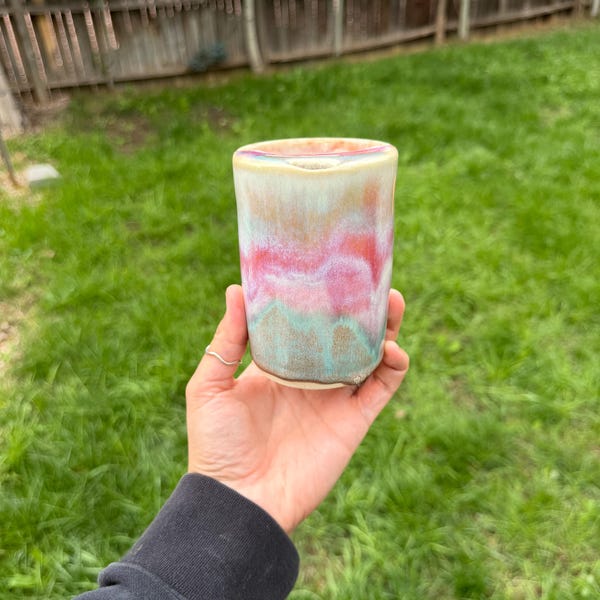 Rainbow To-Go Cup. Handmade Ceramic To-Go Mug. Whimsical Pottery