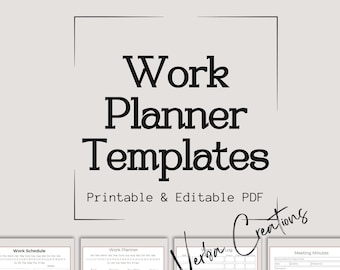 Digital Work Planner for Home Office, Office Work, Meeting Minutes, Tasks, Time Log, Etsy Planner, Digital Work Organizer, Work Planner