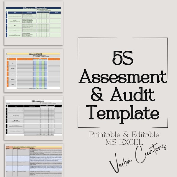 ETSY 5S Assessment Excel Template, 5S Audit Excel Template, Process Management, 5S Manufacturing, Lean Manufacturing, 5S Editable Excel.