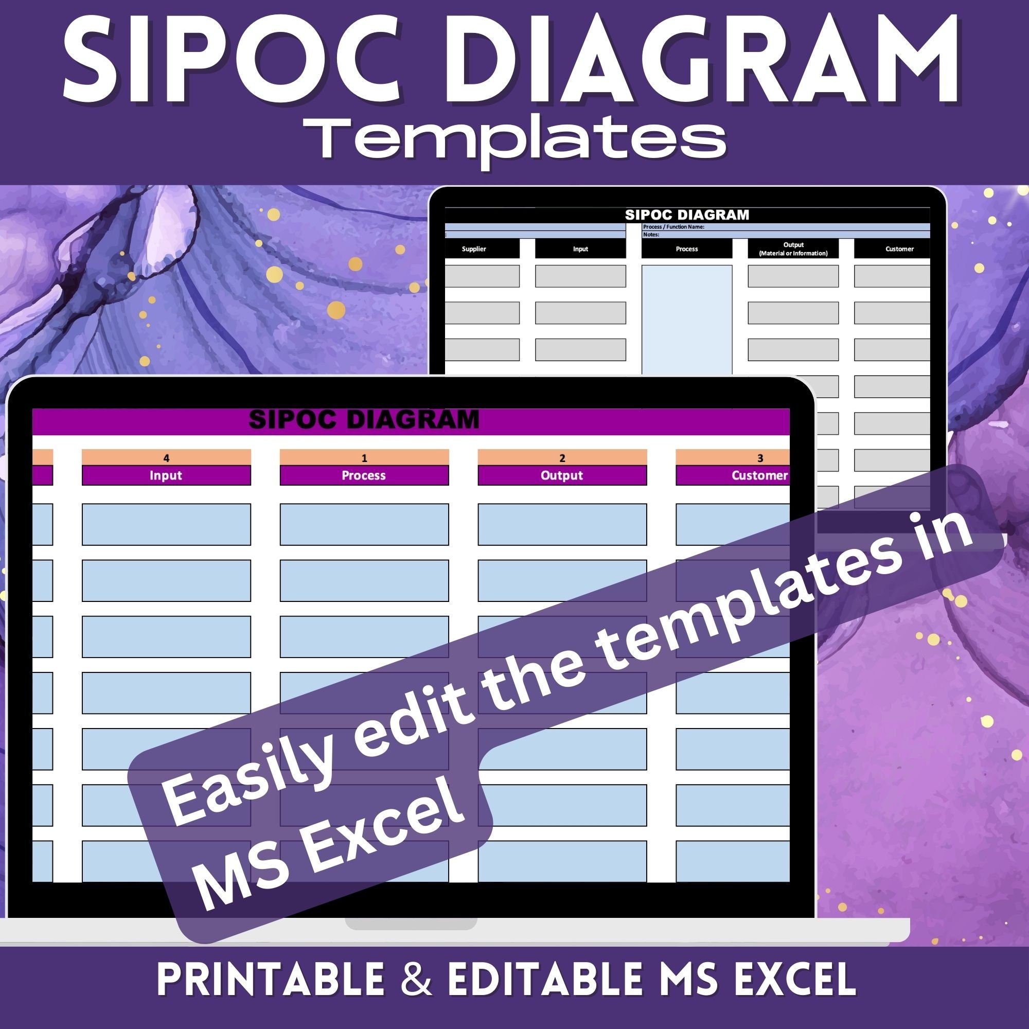 Etsy SIPOC Diagram Excel Templates, Editable in MS Excel, Printable