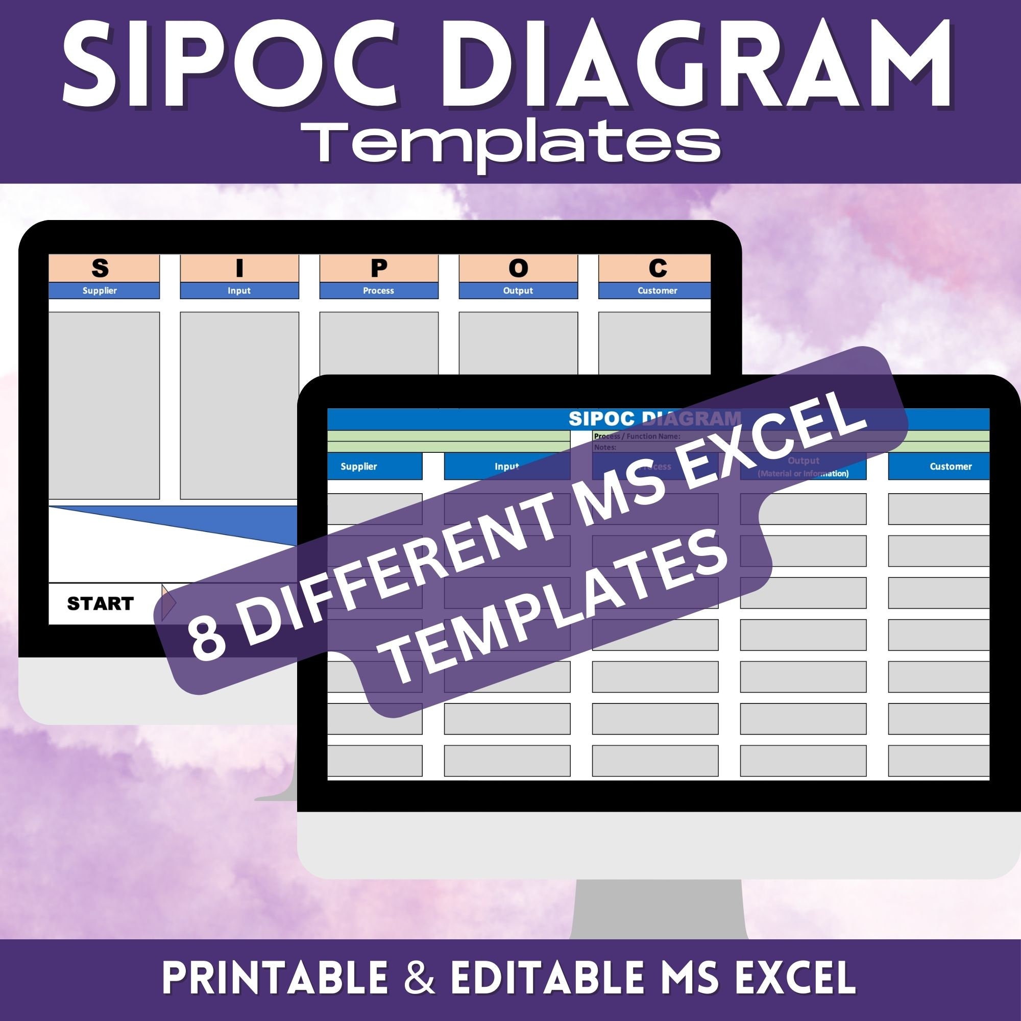 Etsy SIPOC Diagram Excel Templates, Editable in MS Excel, Printable