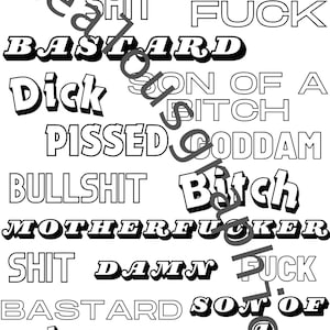 Swear word coloring pages digital print, Profanity coloring book digital download, Digital download coloring sheet for adults