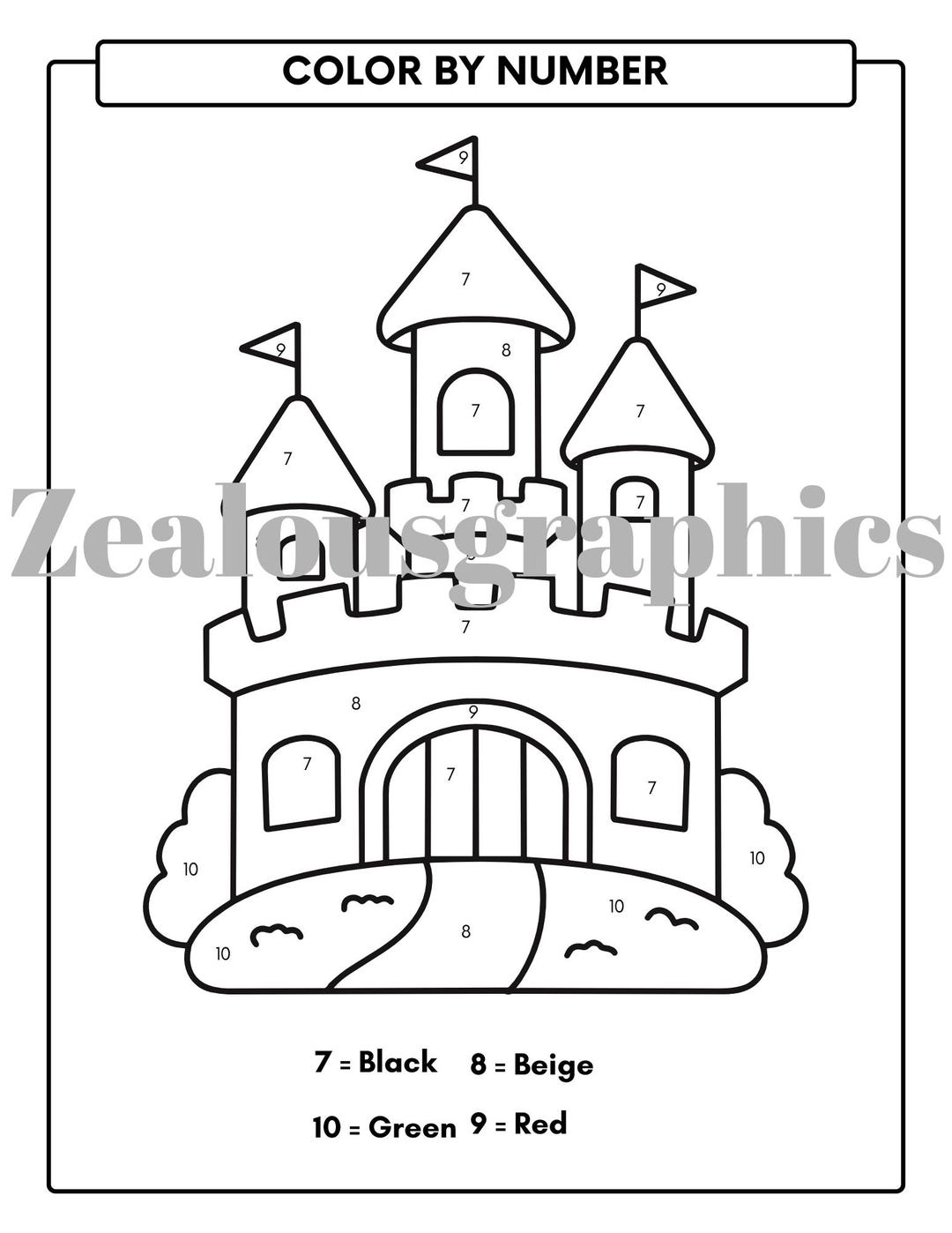 Castle Color by Number Pages – 2 Printable Fantasy Coloring Sheets for ...