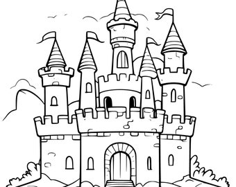 Páginas para colorear de castillos: paquete de páginas para colorear digitales (PDF imprimible)