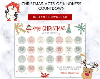 Christmas Acts of Kindness Calendar for Kids | Acts of Kindness Christmas Countdown | Acts of Kindness Activity for Kids | Digital Download