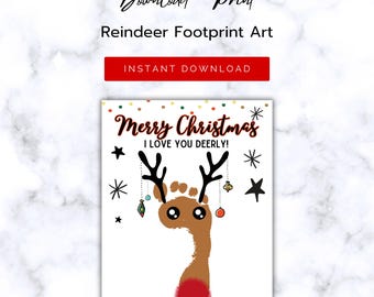 Reindeer Footprint Art Activity | DIY Printable Foot Art for Kids | Christmas Craft | Footprint Keepsake Art |