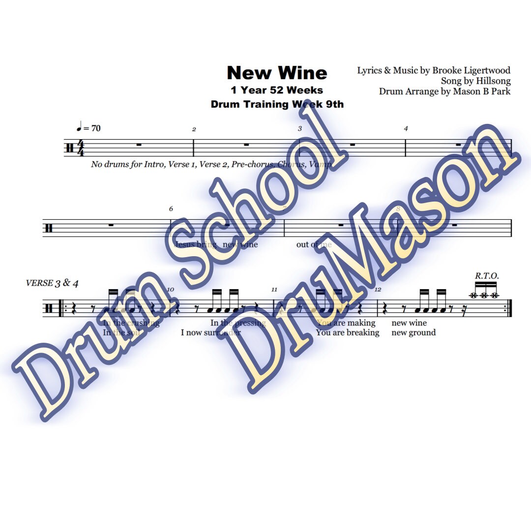 New wine hillsong drum score music sheet for band etsy