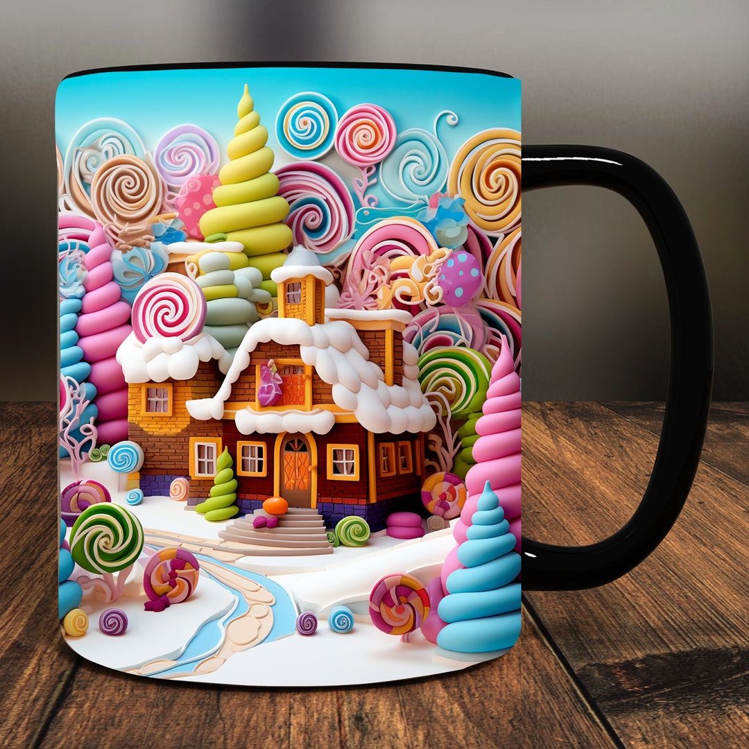 3D Xmas Candyland Mug Wrap, 11oz, 12oz & 15oz Mug Template, Full Mug