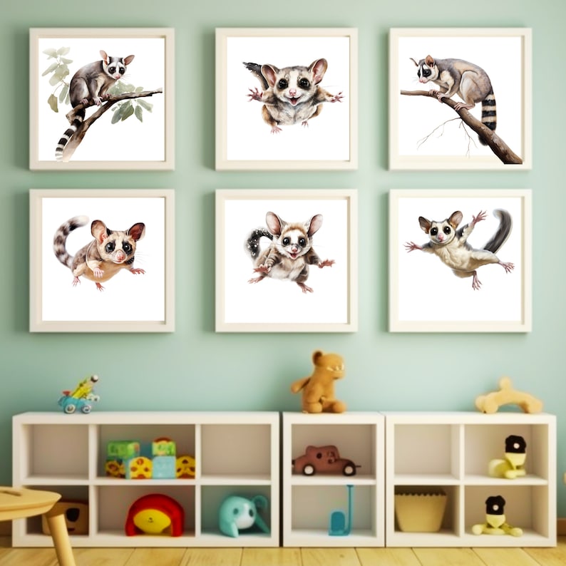 Sugar Glider Watercolor Clipart Transparent Background PNG Drawing Crafting Collage Journaling Scrapbook Prints Instant Download zdjęcie 6