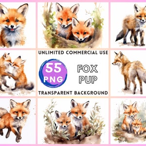 Fox Pup Aquarell Clipart transparenten Hintergrund PNG Zeichnung Basteln Collage Journaling Scrapbook Prints Instant Download