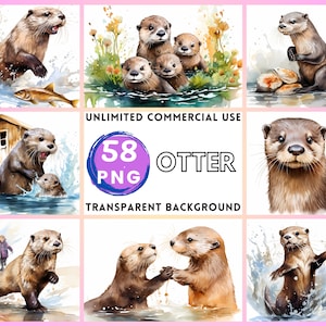 Otter Aquarell Clipart Transparenter Hintergrund PNG Zeichnung Basteln Collage Journaling Scrapbook Prints Instant Download